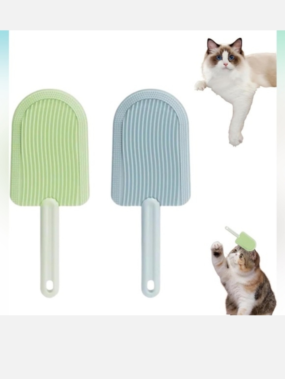 Dual Pack Silicone Pet Brush - Mint & Baby Blue
